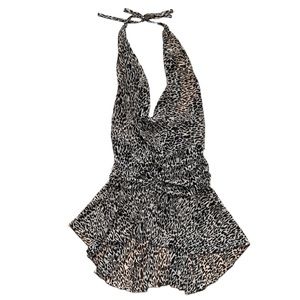 Y2K Hi-Low Cowl-front Halter leopard dress- Sz S